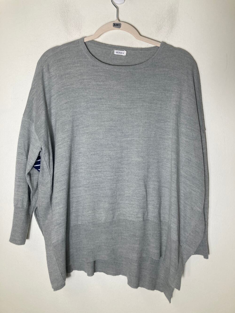 Mersea Gray Long Sleeve Crew Neck Sweater with Elbow Hearts Sz OS